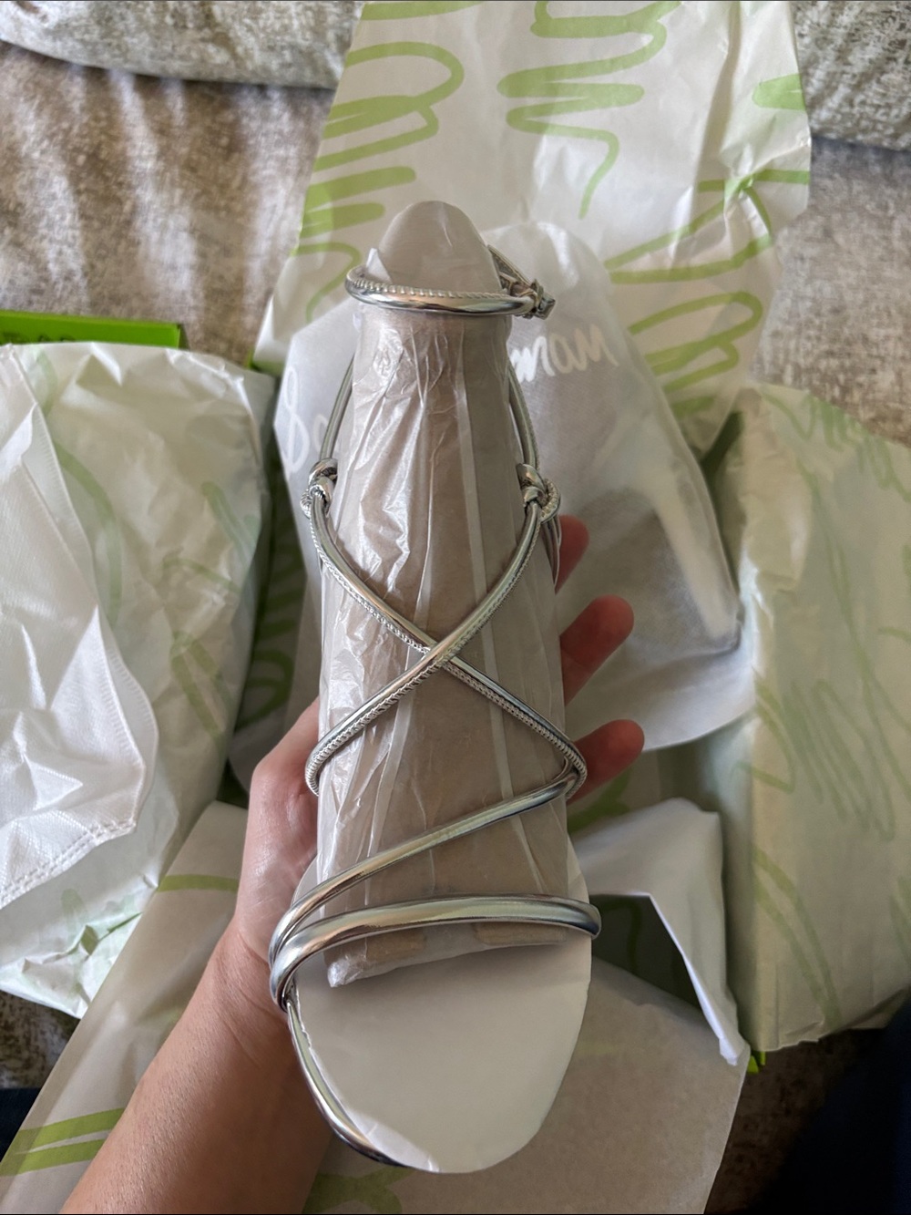 2/$100 SAM EDELMAN NIB Silver Isadora Ankle Strap Sandal, Metallic Heels - Picture 12 of 17